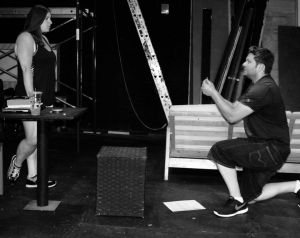 Dana Levin and Dan Gregory in rehearsals for When the Ripe Fruit Falls. Courtesy of James Crafford